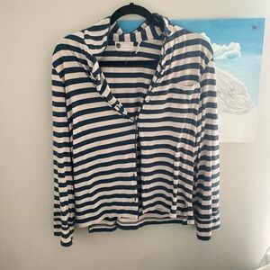 Striped Navy and White Button-Up Shirt